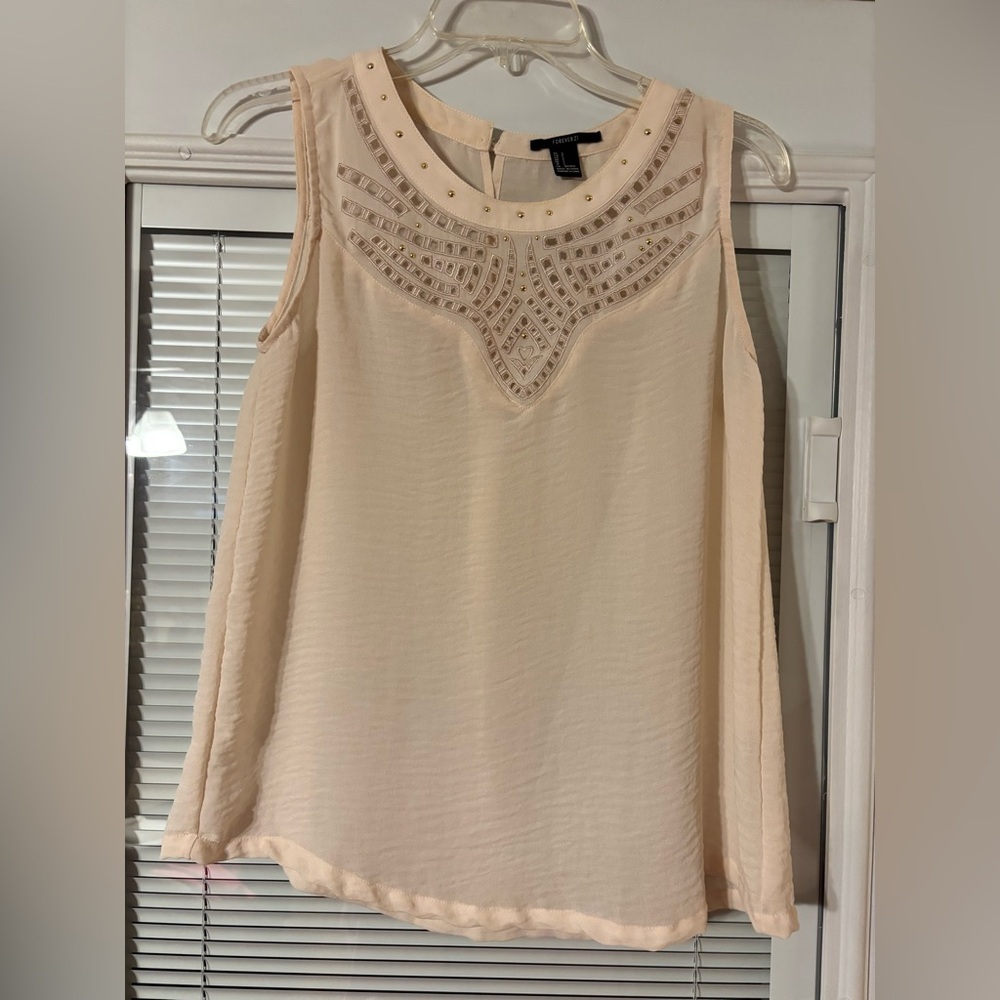Forever 21 Cream Beaded Sleeveless Camisole